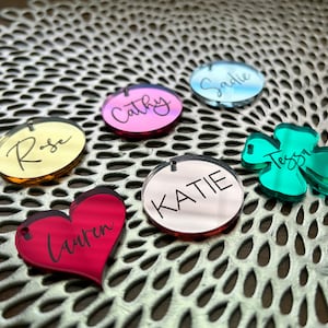 Personalized Wine Glass & Champagne Charms - Set of 6 - Custom Engraved Mirrored Acrylic Wine Charms For Wine Night, Weddings, Birthdays