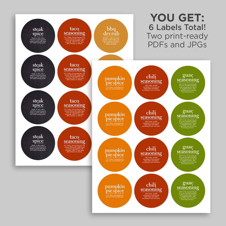 2 round printable spice labels for mason jars 6 etsy