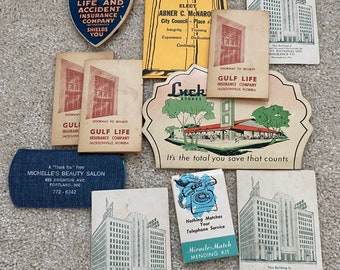 Wonderful advertising needle books and mending kit. Vintage assortment