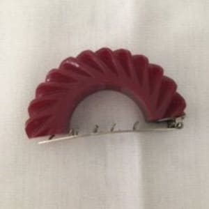 Vintage Bakelite Deep Carved Red Clip