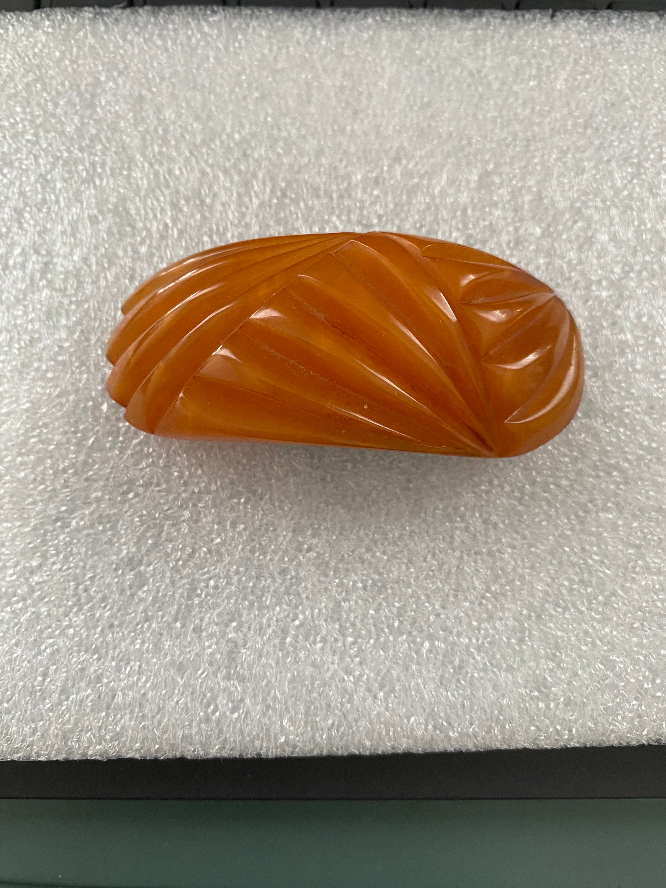 Bakelite Hair Clip Reverse Carved Dolphins Brown Amber Translucent 3 1\\2\