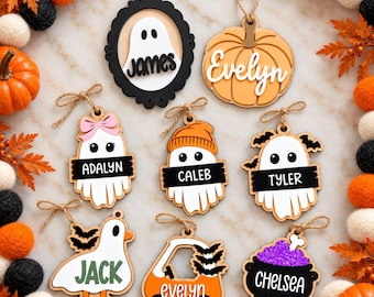 Personalized Halloween Boo Bag Tag, Wood Acrylic Trick-or-Treat Name Tag (4.5" Tall)