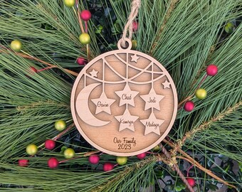 Personalized Family Christmas Ornament: Laser Cut Maple Wood Keepsake