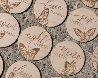 Wooden Butterfly Baby Monthly Milestone Markers – First Year Photo Prop