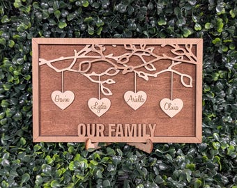 Personalized Family Tree Sign | Engraved Maple Wood, Anniversary Gift