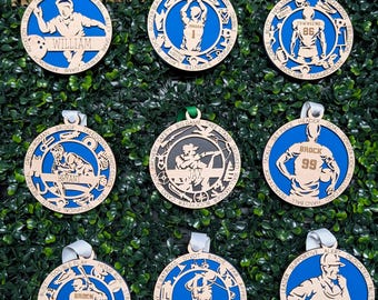 Personalized Sports Christmas Ornament | Engraved Maple Wood Keepsake