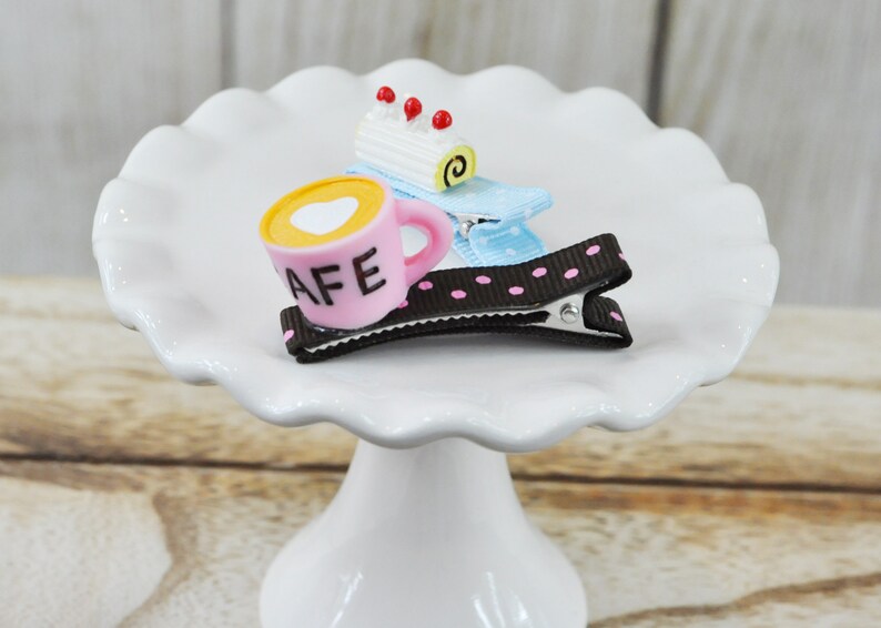 Sweet hair clip Coffee hair clip 2pc set,Baby girl hair clip Cake hair clip Toddler hair clip Handmade girl hair clip Dessert hair Clip