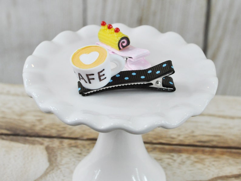 Sweet hair clip Coffee hair clip 2pc set,Baby girl hair clip Cake hair clip Toddler hair clip Handmade girl hair clip Dessert hair Clip