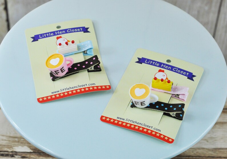 Sweet hair clip Coffee hair clip 2pc set,Baby girl hair clip Cake hair clip Toddler hair clip Handmade girl hair clip Dessert hair Clip