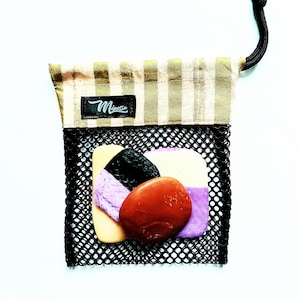 Reusable mesh bag for soap and shampoo with a stripe fabric, soap and shampoo pouch, handmade soap dish, eco-friendly gift, gift idea
