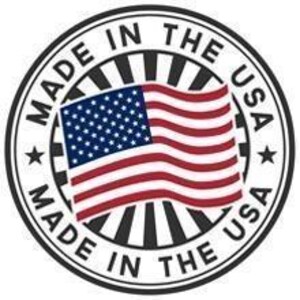 May include: A red, white, and blue American flag with the words "Made in the USA" printed around the perimeter of a circular design.