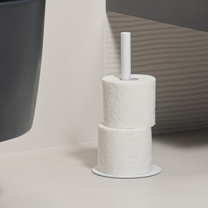Modern toilet paper holder, White toilet paper stocker, reserve holder bathroom storage Extra toilet paper stand freestanding roll ELPO