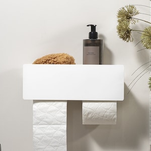 Portarrollos de papel higiénico moderno blanco con estante, almacenamiento de baño moderno de acero inoxidable COVUU