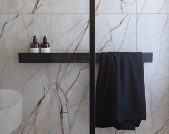 Mensola da bagno moderna, mensola doccia nera da bagno industriale, accessori da bagno minimalisti, mensole nere con ringhiera, dabstory LAVANDA