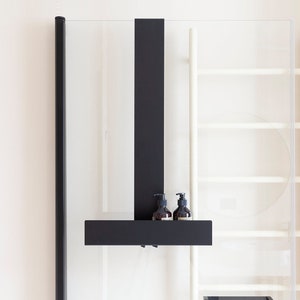 Hanging shelf, no-drilling bathrooom shelf black, minimalistic bathroom accessories, shelf for shower, without drilling Dabstory caddy LOGAN image 1