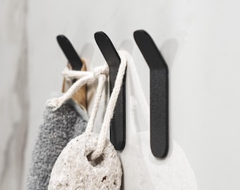Black Metal Adhesive Towel Hook, Modern Bathroom Organizer TESU