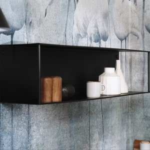 Ripiano moderno nero, libreria nera, ripiano minimalista, decorazione da parete, ripiani per cucina, Dabstory, unità per piante, MOLISA