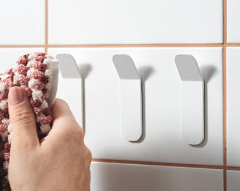 Minimalist White Metal Wall Hook - Modern Adhesive Towel Hook for Bathroom, Kitchen & Entryway TESU