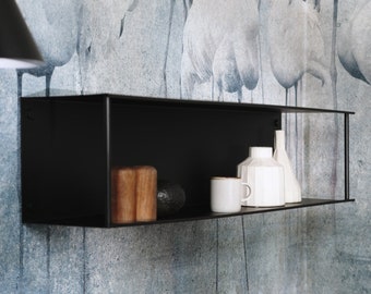 Black Metal Wall Shelf, Minimalist Steel Kitchen Storage, Two-Tier Bookcase MOLISA