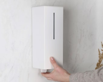 Minimalist White Stainless Steel Soap Dispenser, Wall Mounted Refillable Liquid Pump Bottle ALVIN