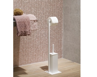 Support papier toilette blanc avec brosse WC