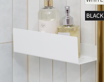 Self Adhesive Shower Shelf 40 cm, White Stainless Steel No Drill Caddy, Minimalist Floating Bathroom Organizer, Shelf Modern Farmhouse DOCIA