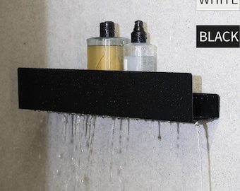 Self Adhesive Shower Shelf 40 cm, Black Stainless Steel No Drill Caddy, Minimalist Floating Bathroom Organizer, Shelf Modern Farmhouse DOCIA
