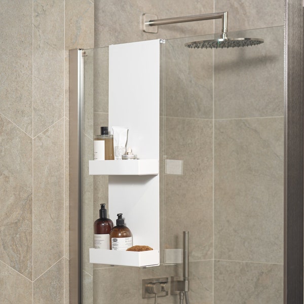 White Shower caddy, Hanging shelf, no-drilling bathrooom shelf, minimalistic bathroom accessories, shelf for shower, bathroom Dabstory DOPI