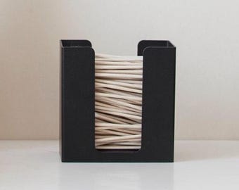 Support pour cotons-tiges noir, récipient pour coton-tige en acier, organisation de rangement pour la salle de bain, LOPAKO