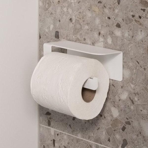 Porte-rouleau de papier toilette autocollant blanc, ensemble d'accessoires de salle de bain moderne sans perçage, porte-papier toilette minimaliste pour salle de bain moderne ELYF