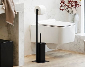 Modern Toilet Paper Stand with Toilet Brush QUARIO, black Toilet Brush with paper holder