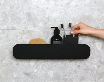 Black rounded shower shelf, Modern Shower Shelf with a curve, curved bathroom shelf, Modern minimalist shelves, Dabstory, RAGIO