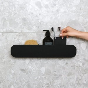 Black rounded shower shelf, Modern Shower Shelf with a curve, curved bathroom shelf, Modern minimalist caddy, bathroom storage, RAGIO