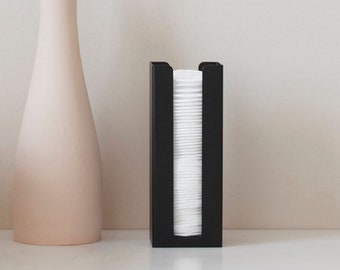 Conteneur de tampons de coton noir élégant et ergonomique TUBI, porte-tampons de style minimaliste moderne, design d'accessoires de salle de bain, support de ronds de coton