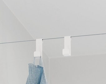 White shower glass hooks, modern glass hangers two pieces GLOSS