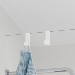 White shower glass hooks, modern glass hangers two pieces GLOSS