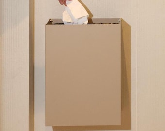 Beige wall-mounted steel trash can, Modern hanging bathroom dustbin, DERBIN
