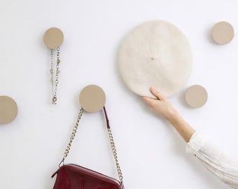 Beige Round Wall Mounted Hook, Minimalist Hallway Hanger, Storage Organizer Entryway OYMO