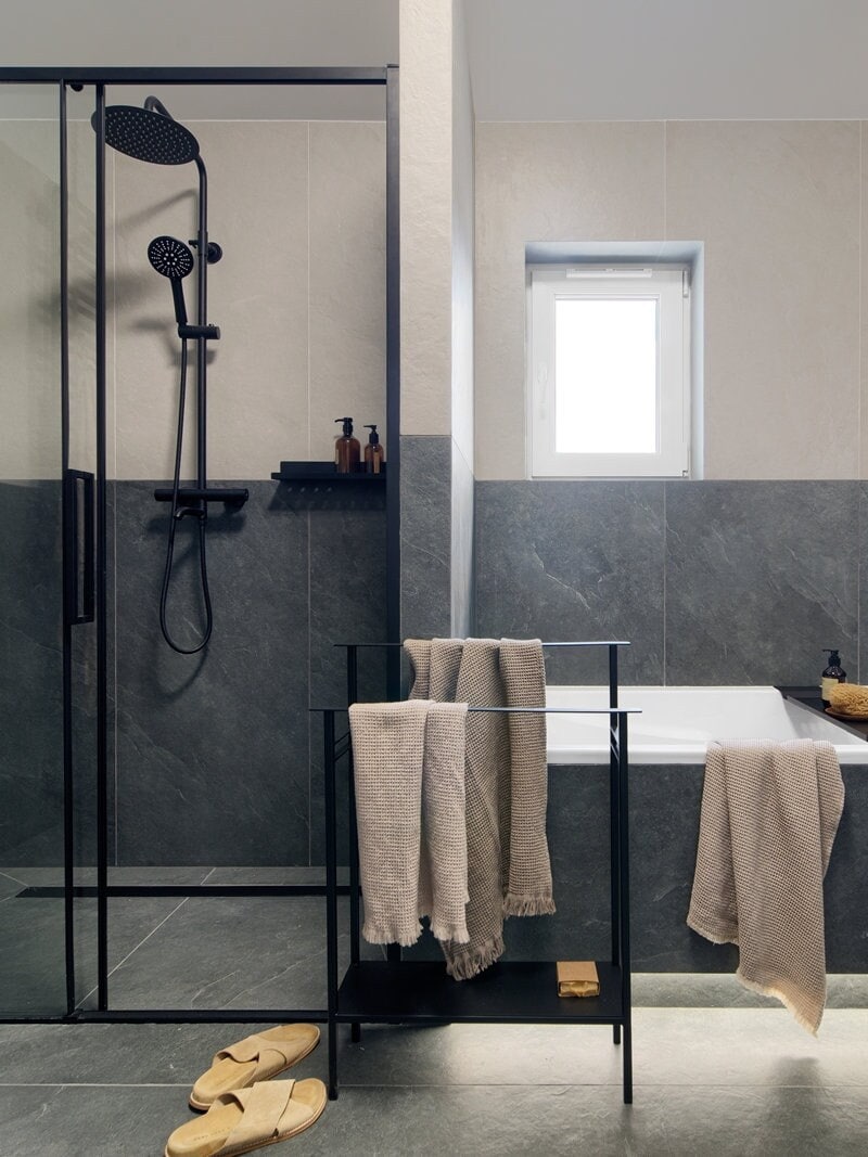 SELF ADHESIVE Black Matte Metal Shower Caddy Minimalist Bathroom
