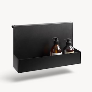 Black modern shower shelf bathroom caddy hanging on the shower glass floating shower shelf minimalist style storage cosmetics in the shower