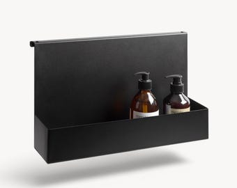 Black Stainless Steel Shower Caddy, Minimalist Shelf hanging on the shower glass ANCI