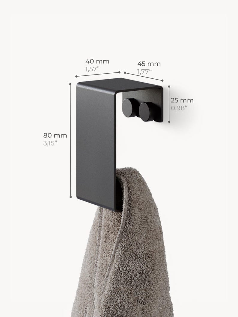 Modern Black Towel Hanger, Minimalist Bathroom Hook, Towel rack, storage organization, ROY image 7