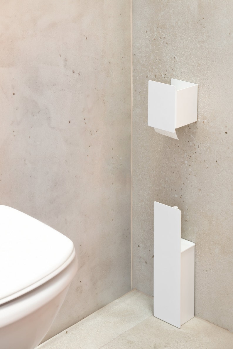 Porta scopino bianco, scopino WC semplice, accessori da bagno in acciaio, porta scopino minimalista Scopino estetico, scopino e supporto immagine 2