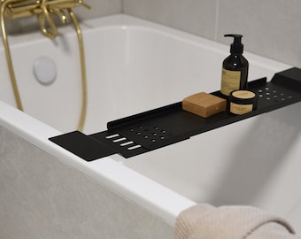 Black Modern Bathtub Tray elegant bathtub caddy trays Stylish and Functional Bathtub Trays Luxury Bathtub Tray expandable bath table AMMOS