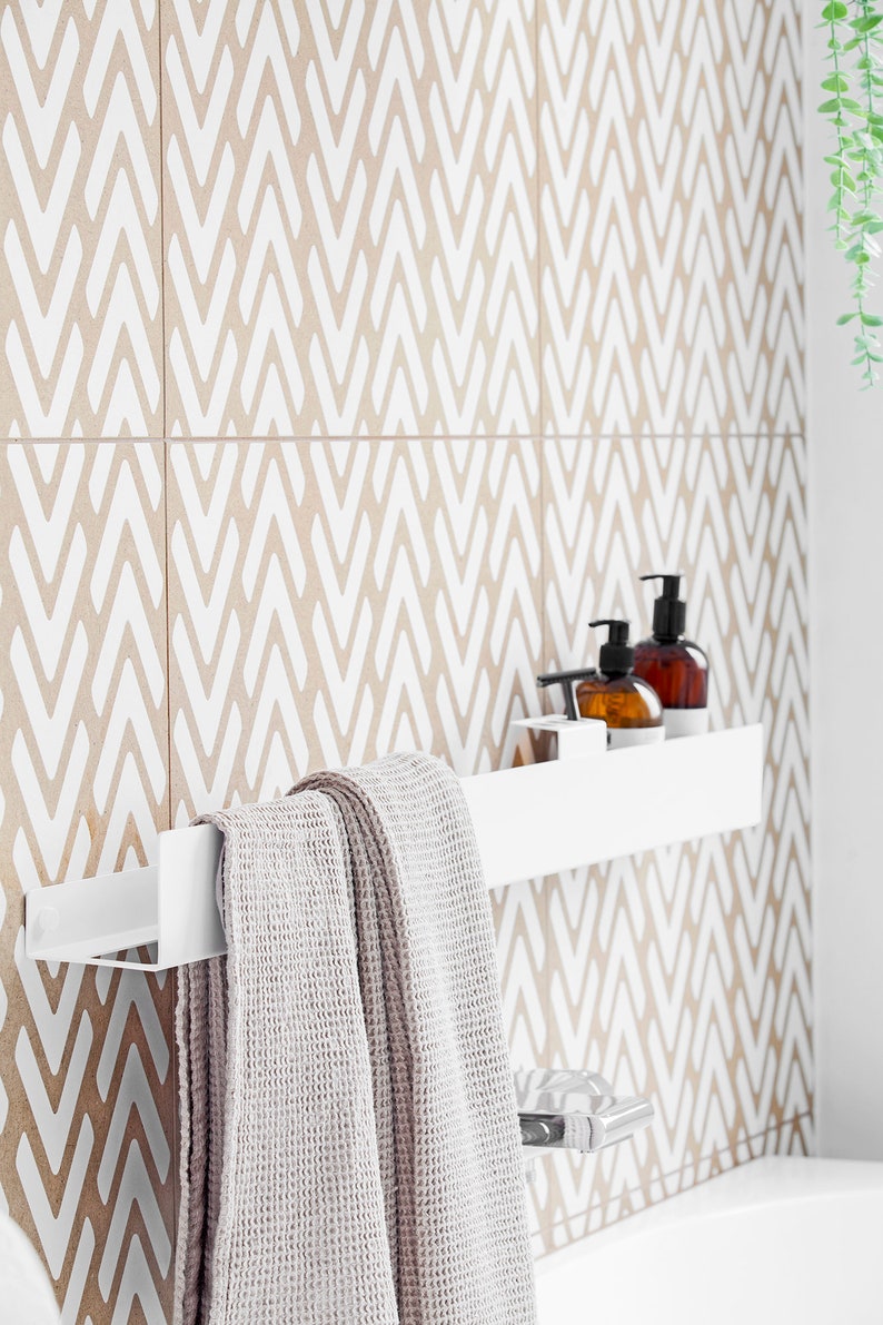 Modern White Shelves With Railing Modern Bathroom Shelf Etsy