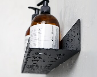 No Drills, No Mess – Wall Mounted Adhesive Shower Shelf, Matte Black, Rustproof Stainless Steel, 11.8x5.1 Inches