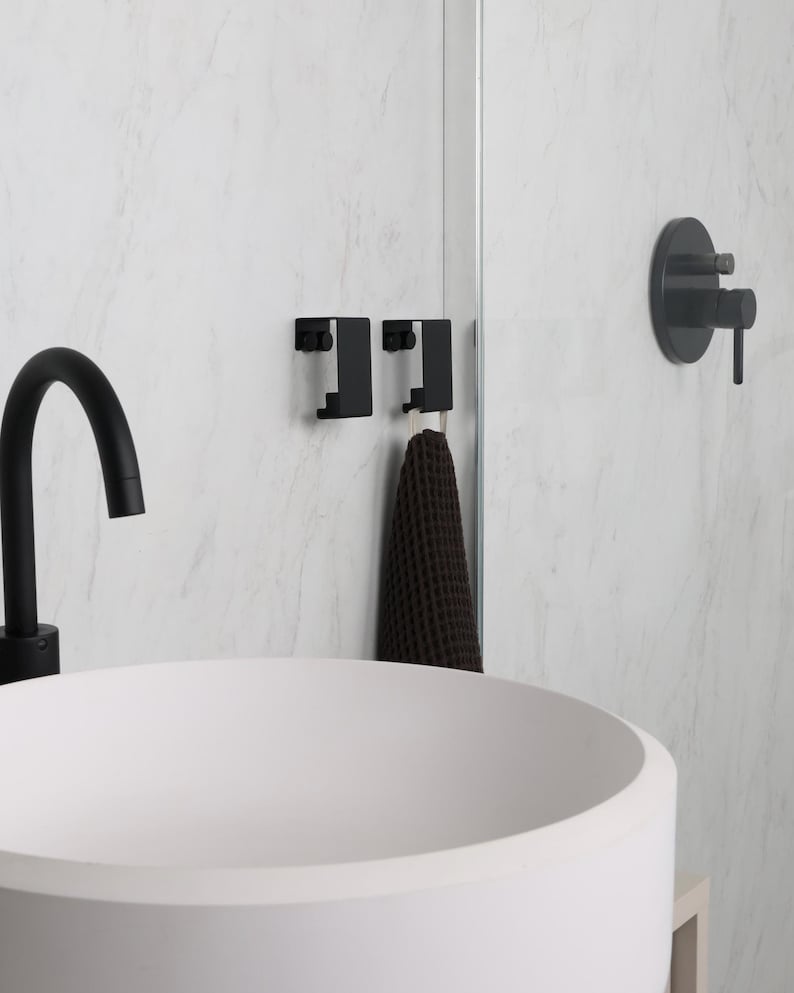 Modern Black Towel Hanger, Minimalist Bathroom Hook, Towel rack, storage organization, ROY image 12