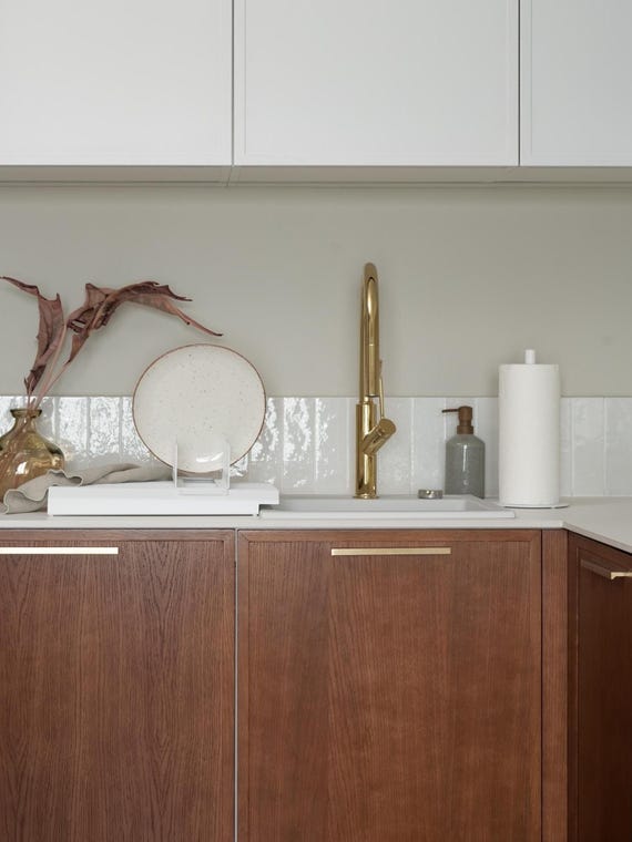 TONLEA Wood & Steel Paper Towel Holder - Countertop Stand With Fixer, Fits Standard & Large Rolls, No Tools Needed
