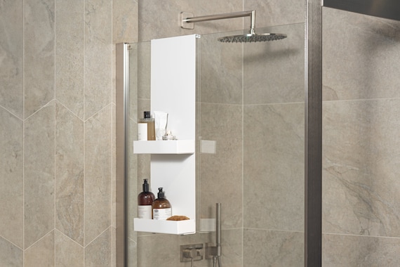 Mensola Doccia Alvinlite Senza Fori, Bianco Crema, Ripiano Adesivo Per Bagno Con Fori Di Drenaggio, Organizer Per Shampoo E Asciugamani