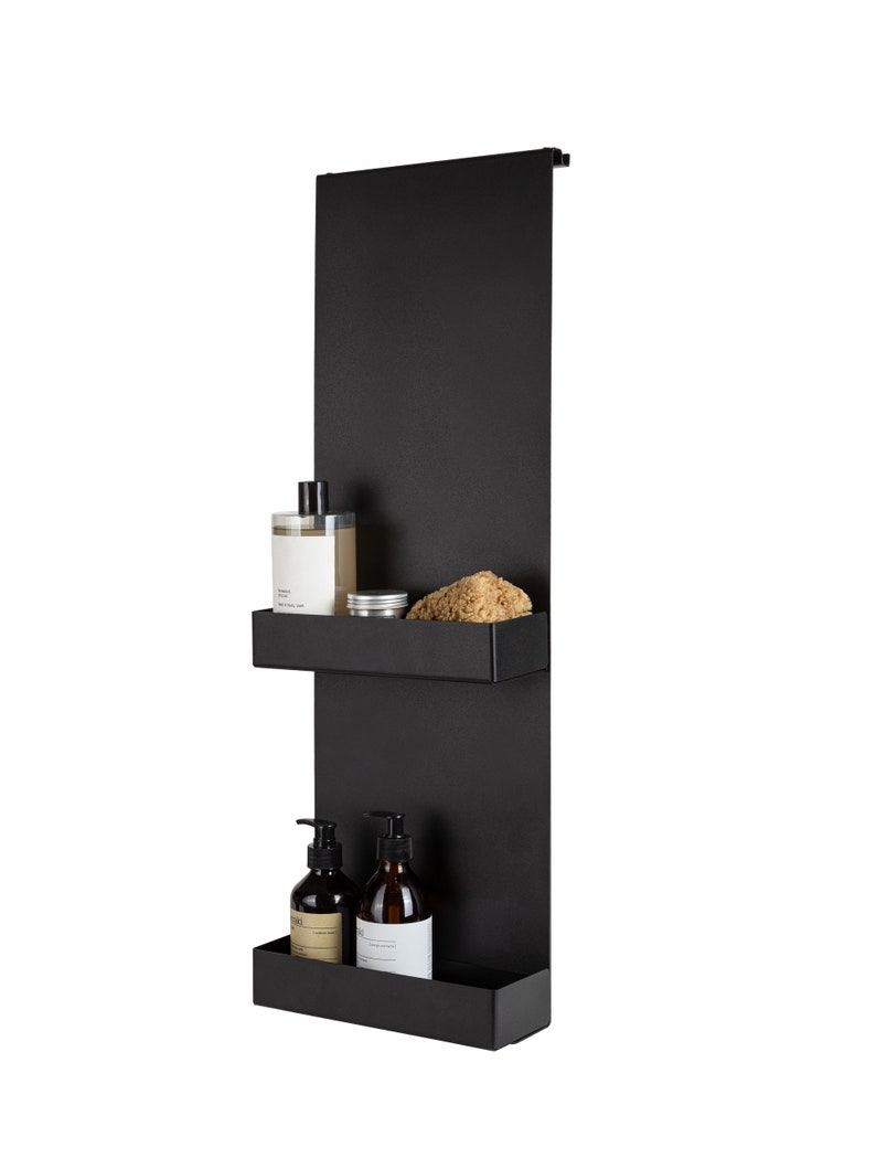 Hanging shelf, no-drilling bathrooom shelf black, minimalistic bathroom accessories, shelf for shower, without drilling Dabstory caddy DOPI image 4